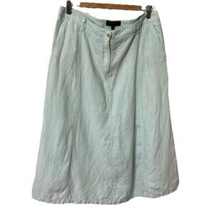 Talbots Linen Skirt Womens 12 Blue A-line Coastal Beachy Boho